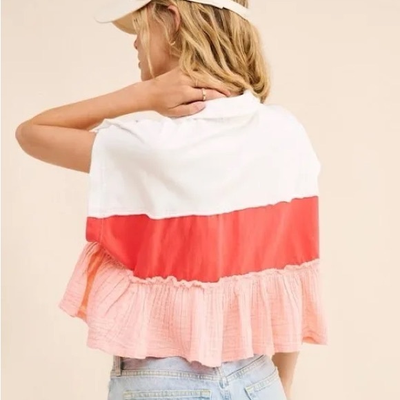 Anthropologie Pilcro Bonfire Rugby Ruffle Peplum Top in Pink Sz S NWOT - Picture 3 of 7